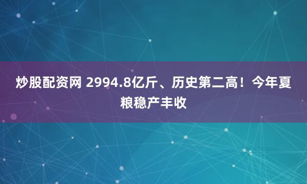 炒股配资网 2994.8亿斤、历史第二高！今年夏粮稳产丰收