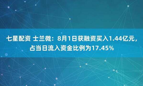 七星配资 士兰微：8月1日获融资买入1.44亿元，占当日流入资金比例为17.45%